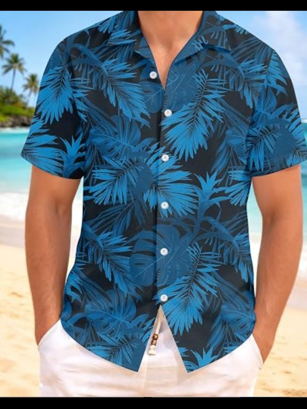 Robert Graham Black and Blue Tropical Short-Sleeve Button-Down Shirt